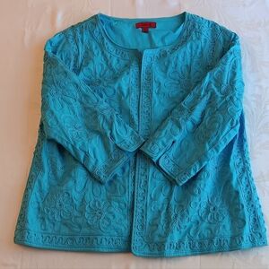 Joni B. blue fully lined embellished mid-length sleeve jacket XL